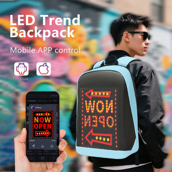 Advertising Display LED Backpack Outdoor Walking School Bag Full Color Screen Smartphone Programmable LED Backpack Portable Bag