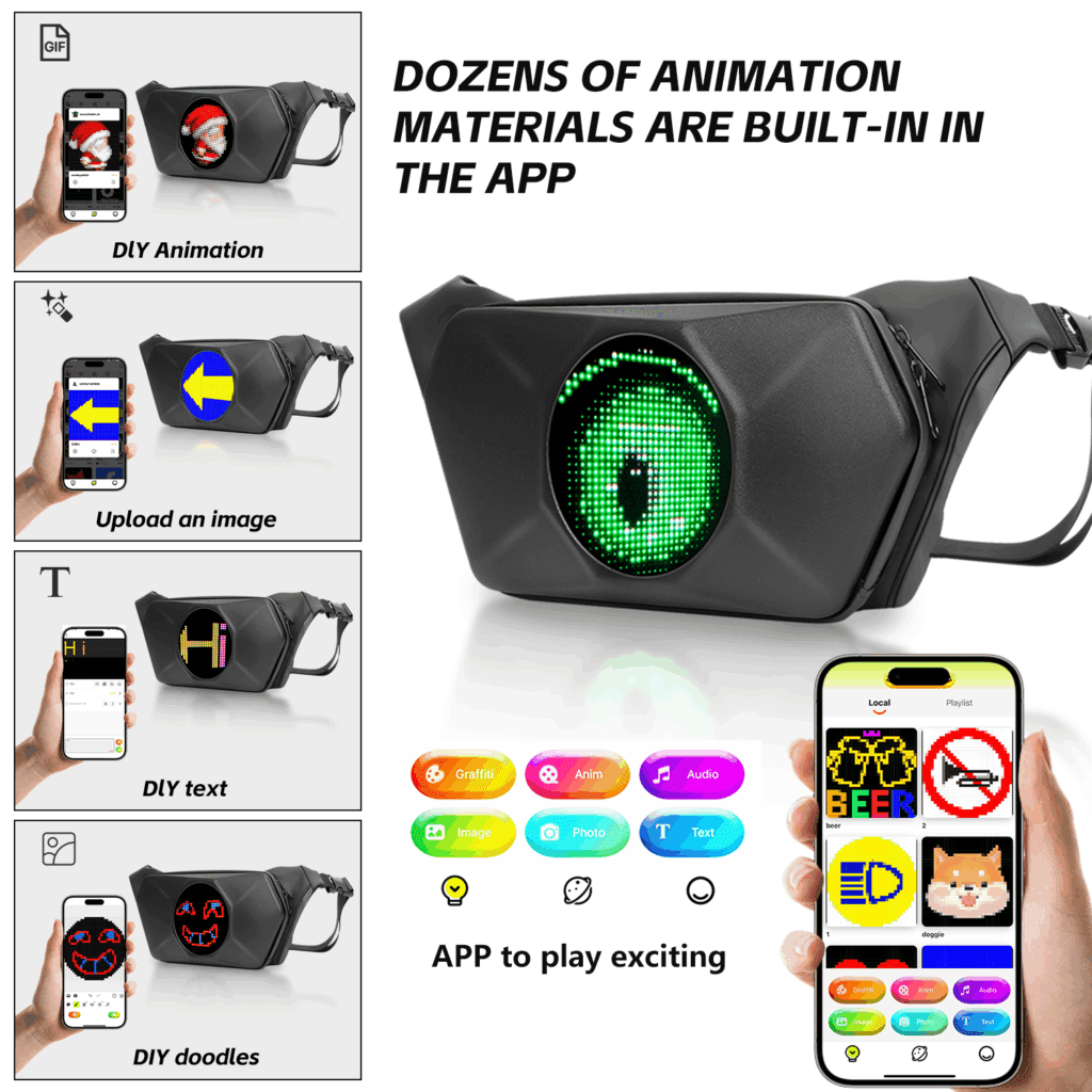 APP Control LED Sling Bag with Display Screen W...